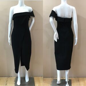 NWT Lavish Alice Womens 6 Black Asymmetric Wrap Dress One Shoulder Knit Midi